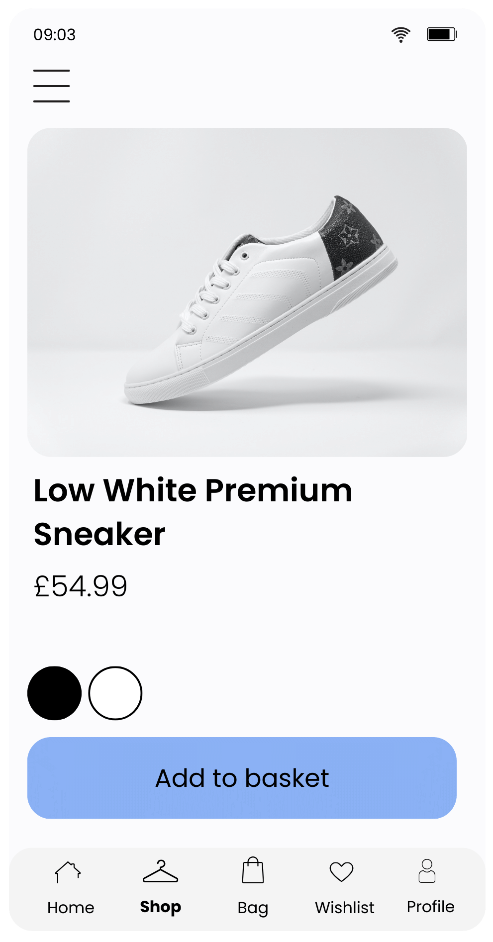 iPhone mockup of an ecommerce site selling sneakers