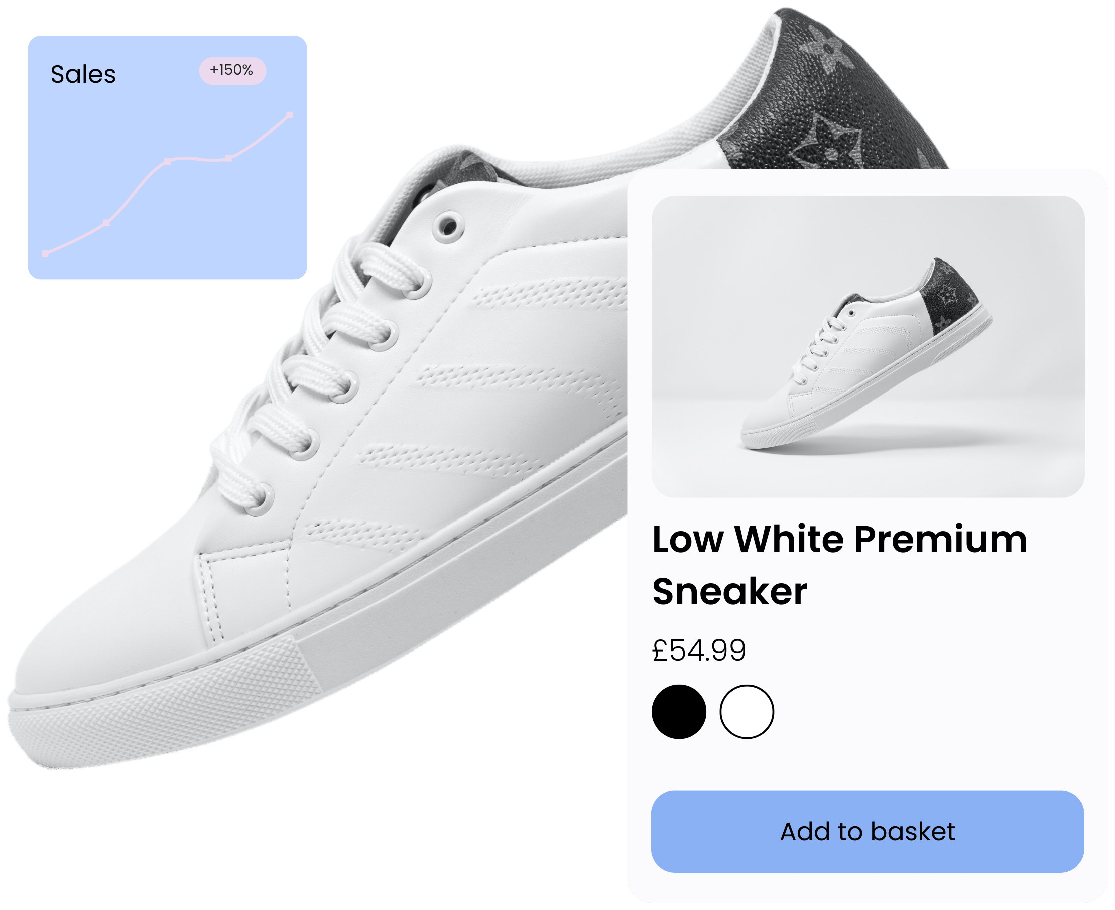 Online store experience selling sneakers with variation options